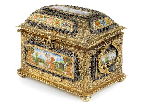 Barockes Vermeil-Kästchen mit Emaildekor